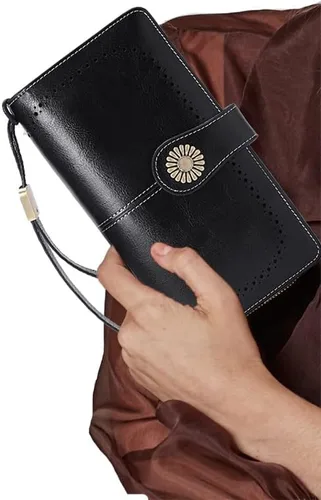 Vista 6 de Large Capacity RFID Blocking Genuine Leather Wallets for Women with Wristlet Trifold Ladies Billfold with Zipper by UMODE