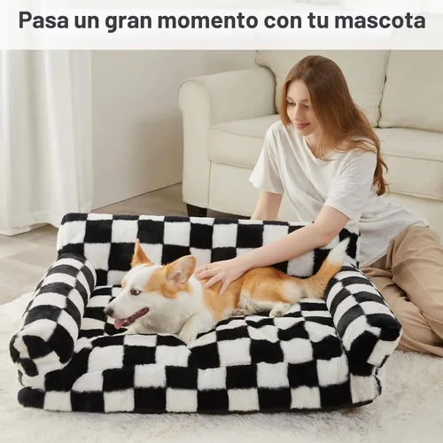 Vista 5 de BFPETHOME Sofá cama para gatos y perros, sofá para mascotas pequeñas, bonito sofá para gatos, cama para perros a cuadros con funda lavable