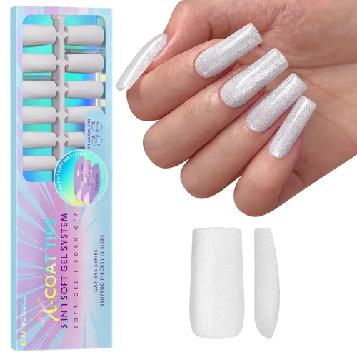 Vista 27 de BTArtboxnails XCOATTIPS - Punta francesa blanca a presión, cuadrado L, purpurina rosa Lamp-Curable 4-Week Wear, Salon Quality Value at Home
