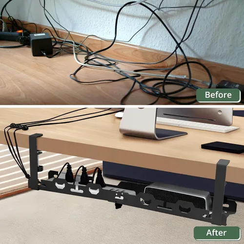 Vista 7 de EYPINS Bandeja de organización de cables para debajo del escritorio, sin taladros, retráctil de 16 a 29 pulgadas, 22 unidades, organizador de cables