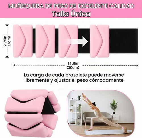 Vista 2 de Pesas de muñeca, pesas de muñeca y tobillo para mujer, brazaletes de silicona ajustables de 2 libras (1 libra cada uno), se adapta a yoga, pilates