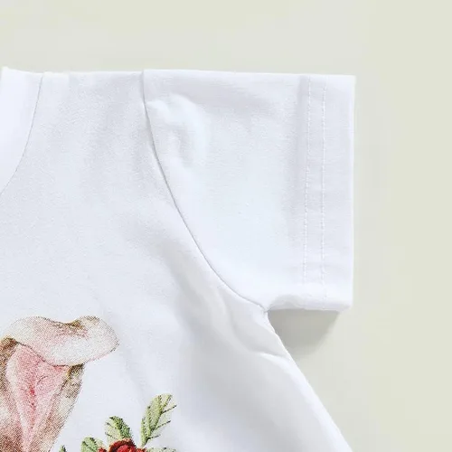 Vista 5 de YINGISFITM Conjunto de 2 piezas de ropa de verano con estampado de conejito de manga corta, camiseta y pantalones de campana para bebé