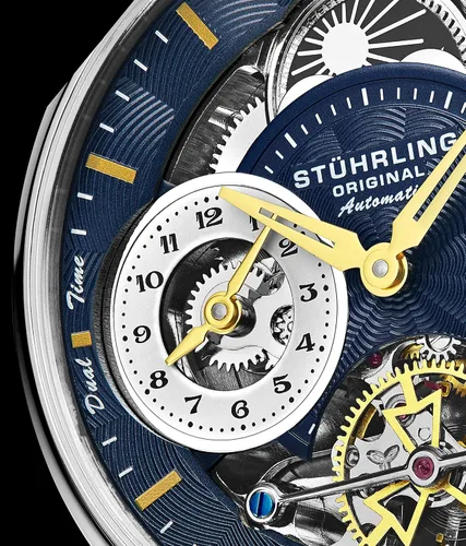 Vista 8 de Stuhrling - Reloj de vestir automático para hombre de acero inoxidable con movimiento mecánico de esqueleto automático con subesfera de tiempo
