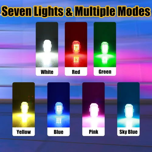Vista 2 de Mini luces USB recargables 7 colores LED luces de carretera luz de emergencia alto brillo IP68 impermeable montar anticolisión luz de señal nocturna