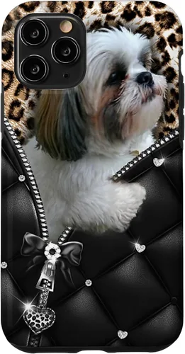 Vista 27 de Funda Shih Tzu con cremallera para iPhone 16 I Love Shih Tzu Dogs Leopard Hippie Leather