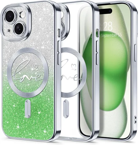 Vista 33 de Hython Funda para iPhone Air con purpurina, compatible con MagSafe Love Heart fundas magnéticas transparentes para teléfono para mujeres y niñas