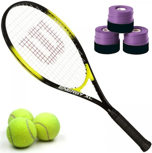 Vista 8 de Wilson Energy XL - Kit de inicio de raqueta de tenis de cuerpo largo de aleación de titanio, viene con un paquete de 3 overgrips y una lata