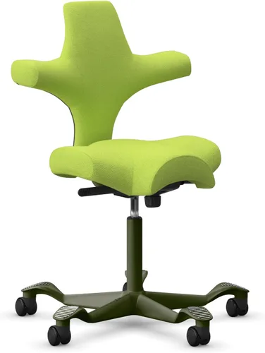 Vista 23 de HAG Capisco Sit to Stand - Silla de pie con marco blanco, tapizado, color rosa rubor Pink Blush