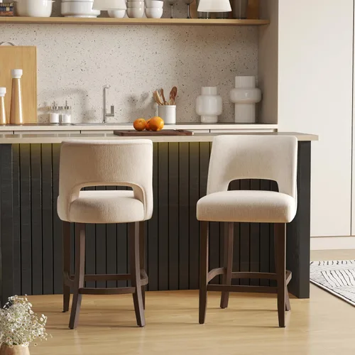 Vista 3 de VKNOW Juego de 2 Taburetes de Bar, Taburetes de Bar Tapizados de Altura de Mostrador, Taburetes Modernos de Mostrador con Patas de Madera para Isla