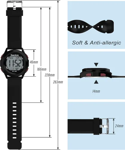 Vista 3 de SOCICO Reloj digital para hombre, deportivo, impermeable, para exteriores, con gran esfera, relojes militares, con cronómetro, luz de fondo, alarma