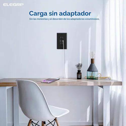 Vista 6 de ELEGRP Tomacorrientes USB, tomacorriente de pared de 15 amperios con 3 puertos USB, tomacorrientes con puertos USB C duales, receptáculos