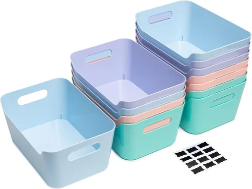 Vista 11 de Tiawudi Paquete de 12 contenedores de almacenamiento de 4.5L, cestas de almacenamiento de plástico para organización del hogar y aula, contenedores