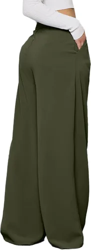 Vista 2 de LYANER Pantalones palazzo de cintura alta y pierna ancha para mujer, con cremallera oculta, pantalones casuales sueltos