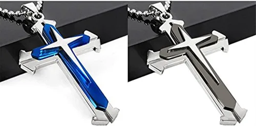 Vista 7 de Zittop Paquete de 2 cadenas de collar con colgante de cruz negra y azul (azul, negro)