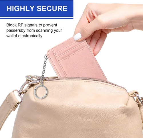 Vista 4 de Buryeah 2 carteras minimalistas delgadas de cuero con bolsillo frontal, carteras con bloqueo RFID, para mujer, tarjetero para tarjetas de crédito