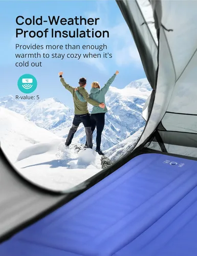 Vista 6 de Colchoneta de dormir para camping, de 5.5 pulgadas de grosor extra, colchoneta inflable ultraligera con almohada con bomba de pie integrada, colchón