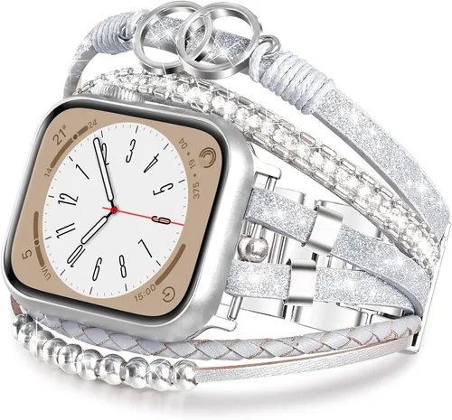 Vista 11 de MOFREE - Pulsera de cuero boho compatible con Apple Watch Band de 38, 40, 41 mm, pulsera de cuentas multicapa hecha a mano para Apple Watch, correa