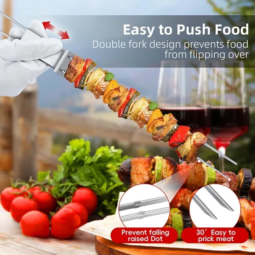Vista 3 de Brochetas para Asar - Brochetas de 33 cm con Barra de Empuje de Doble Punta Antideslizante de Metal para Kabobs, Brocheta de Acero Inoxidable