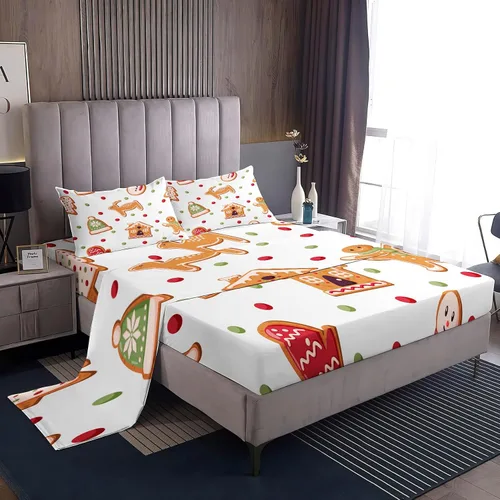 Vista 37 de Juego de sábanas tamaño individual, sábanas para árbol de Navidad, sábanas y fundas de almohada de microfibra de 3 piezas, juego de sábanas