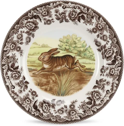 Vista 15 de Spode Woodland Bass Plato de Ensalada - 8" Loza Fina, Hecho en Inglaterra, Diseño de Pez de Caza con Borde de Flores Británicas para Ensaladas