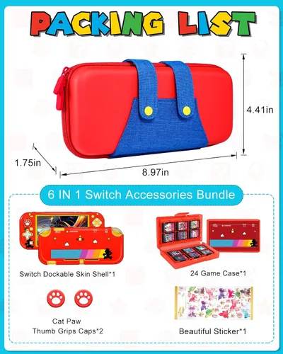 Vista 3 de 6in1 Maro Switch Lite Case for Nintendo Switch Lite Carrying Cases Boy Teens Anime Durable Hard Protective Cover Dockable Skin+Thumb Grips+Game