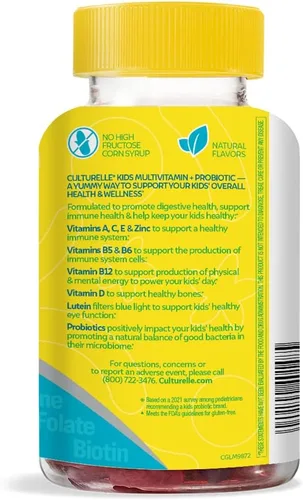 Vista 3 de Culturelle Gomitas probióticas para niños a partir de 2 años, sabores de naranja melocotón, bayas mixtas y probióticos diarios para niños + gomitas