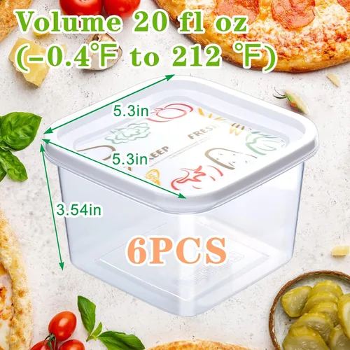 Vista 2 de Vodolo Caja a prueba de masa de pizza con tapas de sellado, juego de 6 recipientes para masa de pizza con tapas
