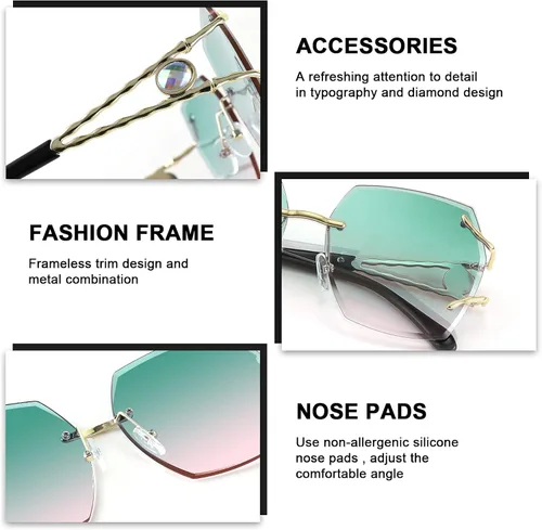 Vista 4 de FEISEDY Gafas de sol de gran tamaño sin montura B2768 para mujer lentes de sol cuadradas de corte de diamante