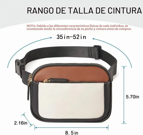 Vista 3 de CLUCI Riñonera para Mujer, Mini Bolsa Cruzada de Cintura Everywhere con Correa Ajustable, Riñonera de Cuero Vegano para Mujer A-0 Negro y Marrón