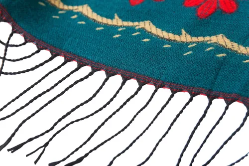 Vista 9 de Poncho con flecos, con estampado vintage, estilo retro, a la moda, para mujer. Capa, chal.