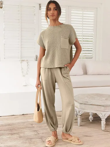 Vista 5 de ANRABESS Conjunto de dos piezas para mujer, suéter de punto y pantalones de cintura alta