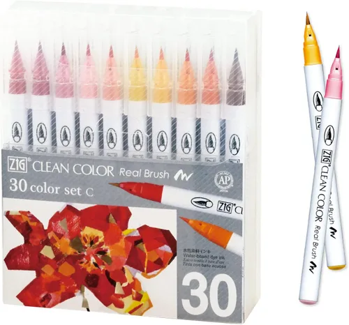 Vista 10 de Kuretake ZIG Clean Color Real Brush NUEVO 30 colores con puntas de pincel flexibles, bolígrafos de acuarela para pintar, dibujar, caligrafía