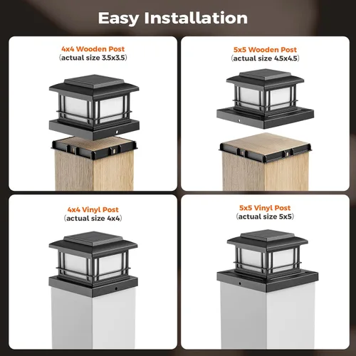 Vista 5 de JOFIOS Luces solares de llama parpadeante para exteriores, luces de poste negras con 3 temperaturas de color, se adapta a postes de madera/vinilo