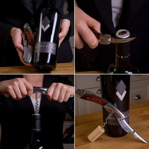 Vista 4 de CORKAS Llave de vino profesional extravagante para camarero ejecutivo, sacacorchos de doble bisagra pesada con mango de palisandro de primera