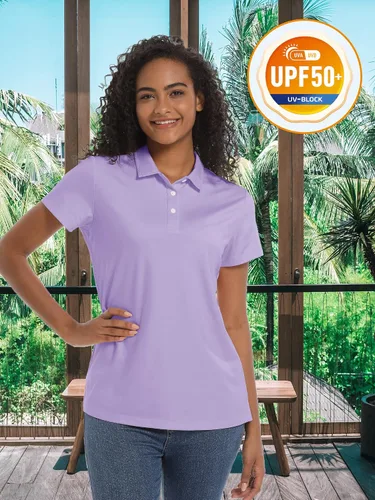 Vista 3 de TACVASEN Camisas polo para mujer, con protección solar UPF 50+, manga corta, secado rápido, cuello de 3 botones, ligeras
