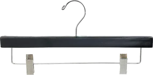 Vista 5 de Percha de madera blanca para pantalones con clips de cojín ajustables, caja de 50 perchas de fondo de madera plana con gancho giratorio cromado