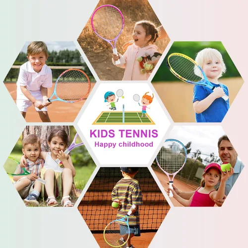 Vista 5 de bo'weiqi Raqueta de tenis para niños de 17"-25" para edades de 2-12 años, raqueta de tenis juvenil ligera para niñas y niños, deportes al aire