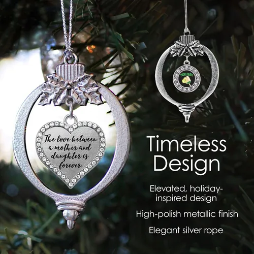 Vista 4 de Inspired Silver - Red Merry - Adorno de Navidad plateado - Adorno de árbol de Navidad con dije de corazón con circonita cúbica - Decoración colgante