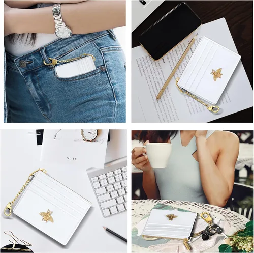 Vista 71 de SEAVILIA Tarjetero llavero cartera para mujer con ventana de identificación RFID monedero regalo abeja delgada minimalista pequeña cartera