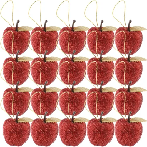 Vista 10 de Garneck 20 adornos colgantes en forma de manzana para árbol de Navidad, adornos pequeños dorados, mini colgantes de manzana de Navidad