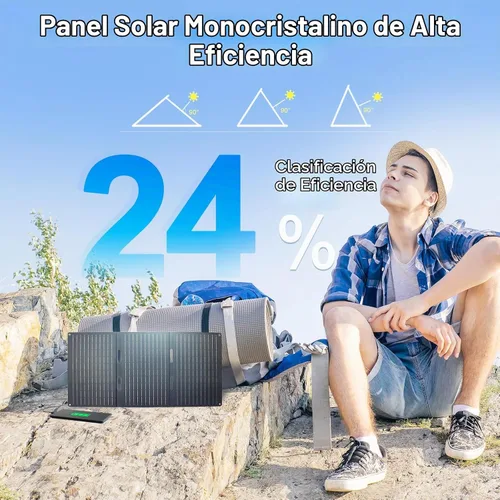 Vista 2 de Panel solar portátil de 30W, cargador de panel solar plegable con QC3.0 USB-A USB-C y salida DC para teléfono/banco de energía/iPad/estación