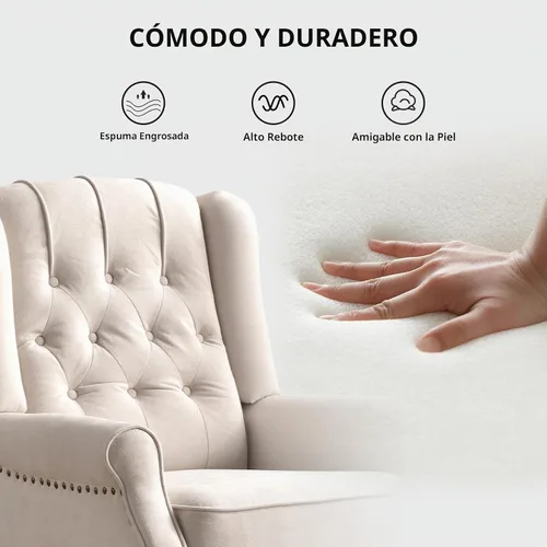 Vista 3 de 2 Sillas Reclinables Pushback, Sillones de Tela con Respaldo Reclinable y Decoración de Remaches, Sofá Individual Silla de Acento para Sala de Beige