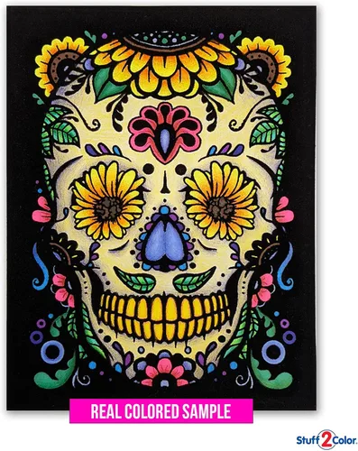 Vista 3 de Stuff2Color Sugar Skulls - Pósteres de terciopelo mullido para colorear de Halloween (Día de los Muertos y Día de Los Muertos) – Paquete de 6 – Gran
