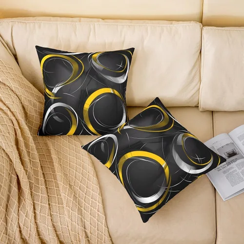 Vista 2 de Feelyou Juego de 2 fundas de cojín geométricas decorativas para sofá, cama, fundas de cojín decorativas con círculos geométricos, rellenos