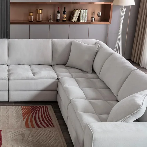 Vista 5 de Roundhill Furniture Breton - Sofá modular modular para sala de estar, en forma de L, 5 piezas, gris ostra