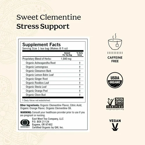 Vista 2 de Yogi Tea Sweet Clementine - Té de apoyo para el estrés, certificado por USDA, orgánico, sin OMG, 16 bolsas de té por paquete (6 paquetes)