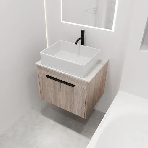 Vista 11 de Conjunto de lavabo de baño flotante de diseño moderno de 24 pulgadas, juego de lavabo de cerámica para armario de baño, tocadores de baño montados