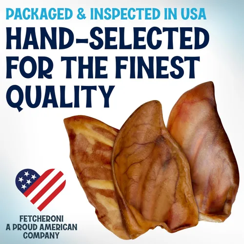 Vista 3 de Orejas de cerdo enteras para perros – Paquete de 15 masticables dentales de larga duración – Un ingrediente delicioso sabor natural golosinas