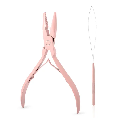 Vista 8 de Gomake Juego de extensiones de cabello cerradas y removedoras de alicates, micro anillos de silicona, extensiones de cabello, aguja de bucle, Negro