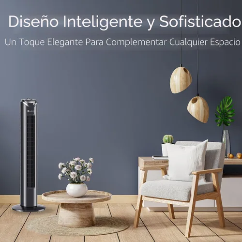 Vista 2 de Comfort Zone - Ventilador de torre para dormitorio, de 32 pulgadas, 3 velocidades, oscilación de 90°, ventilador sin aspas para interior, con asa